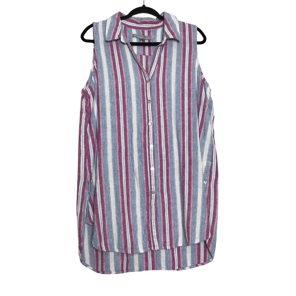 Marc New York Linen Blend Striped Sleeveless Button Up Top Womens Size XL Preppy